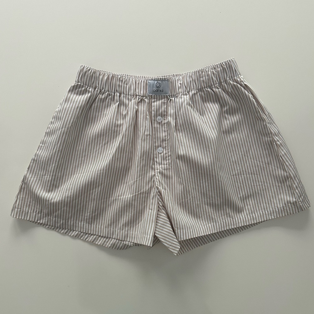 Parke Striped Boxer Shorts Dune Tan Size Medium NWT